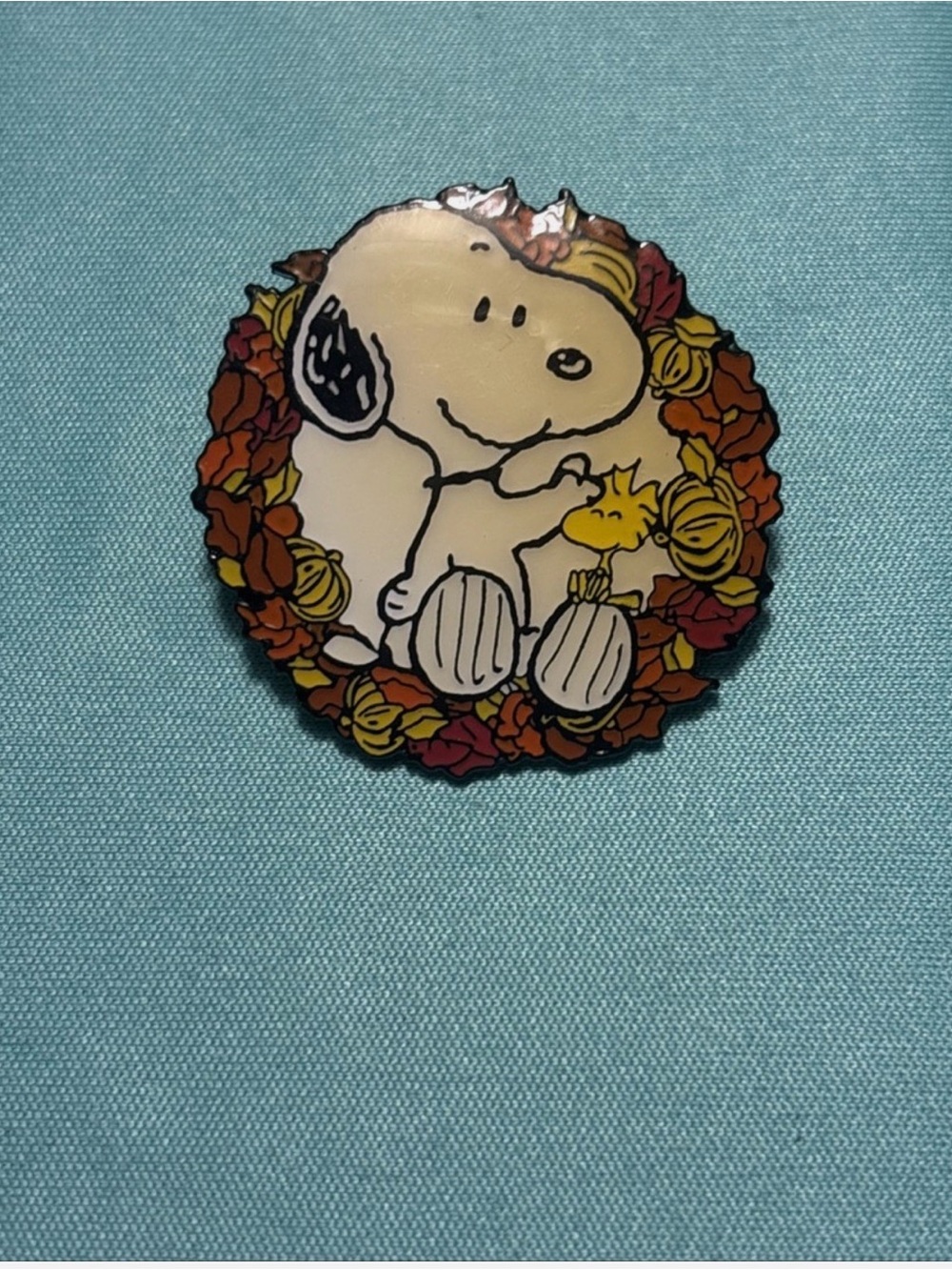 Sonoma Snoopy & Woodstock Autumn Wreath Pin - White, Yellow, Brown, Orange